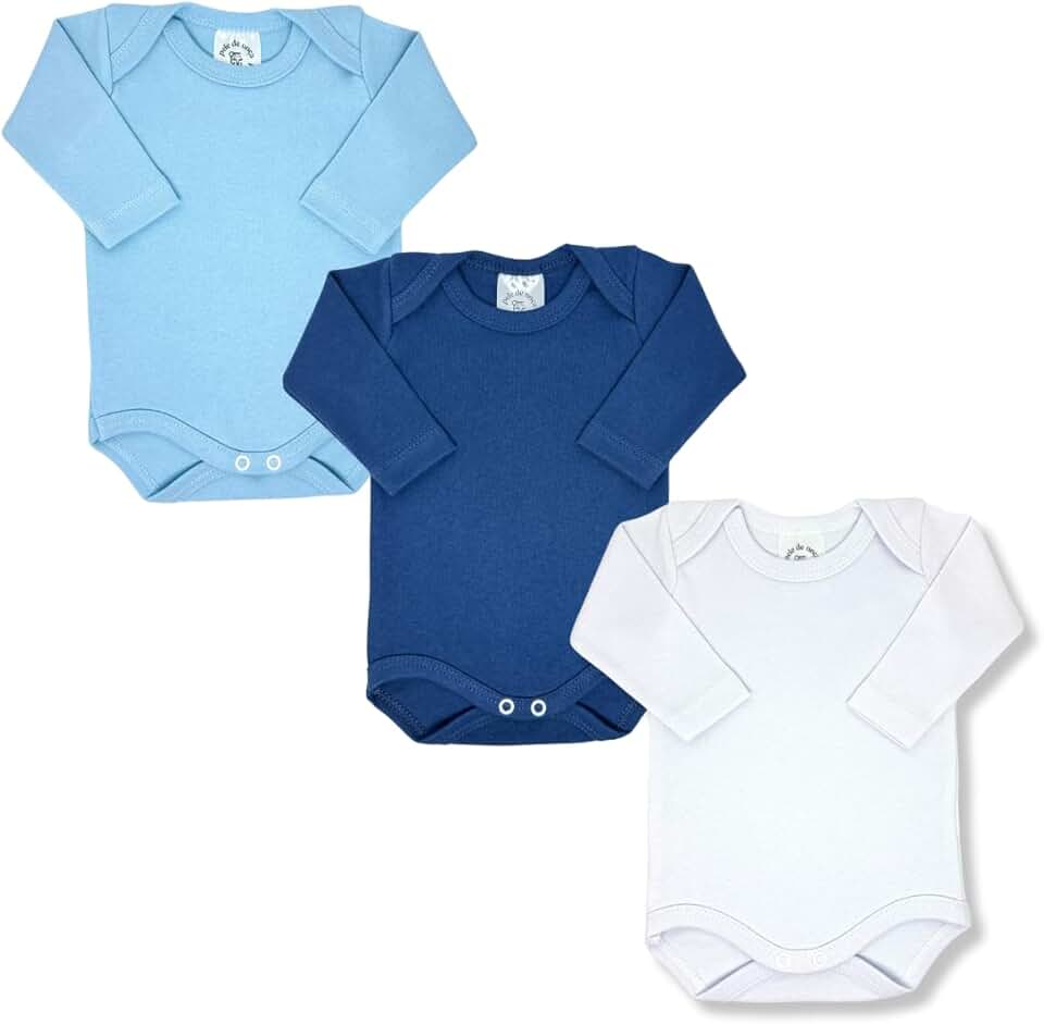 Kit Com 3 Bodies Manga Longa Para Bebê Menino Menina 100% Algodão