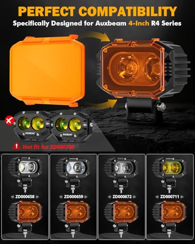 Image of Auxbeam 4 Inch R4 Series Square Offroad 2300K Dark Amber Protective Cover | Snap-On Design, Converts White to Amber, Waterproof, Resists Dust, Debris & Impacts, Better Visibility in Fog & Rain, 2-Pack