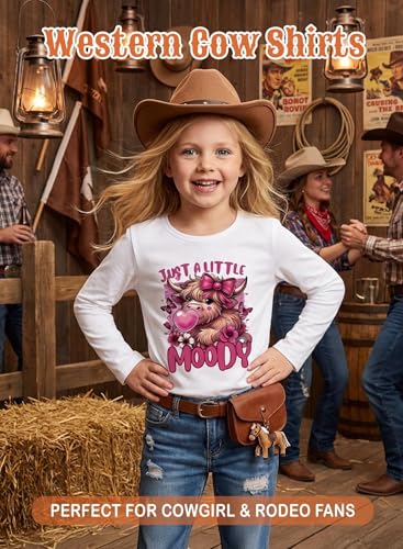 Image of Girls Western Cow T-Shirts - Cute Cowgirl Outfits for Kids Short Sleeve Shirts Funny Tops Rodeo Graphic Summer Tee