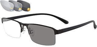 Men's Half Frame Reading Glasses Intelligent Color Changing Outdoor Sunglasses Elastic Temples Photochromic Elderly Glasses,GunColor-+0.00 (Black 1.75)