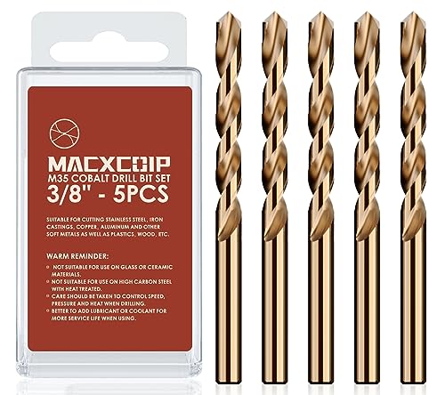 MACXCOIP 3/8"(5pcs) Cobalt Drill Bit Set M35 HSS Jobber Length