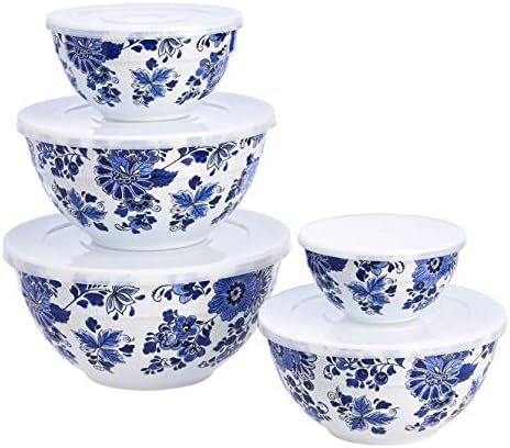 Amazon Basics Nesting Melamine Mixing Round Bowl with Lid and Non-Slip Base, 5 Sizes, Set of 10, 4 quarts, 3 15/16",7 9/16",8 7/8",10",11 1/4" - Thumbnail 2