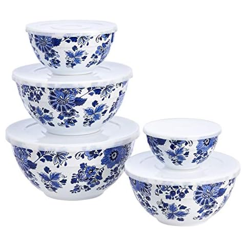 Amazon Basics Melamine Mixing Bowl Set with Lid and Non-Slip Base, 10-piece Cover