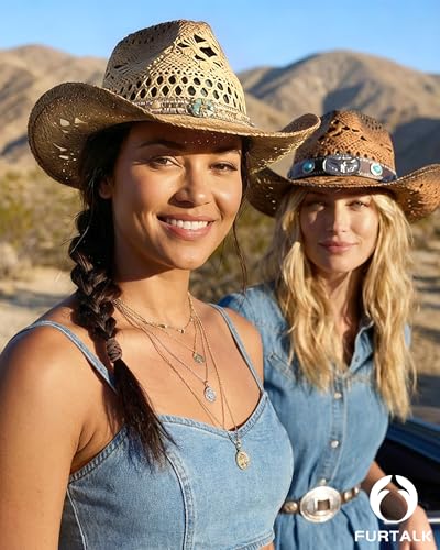 FURTALK Straw Cowboy Hat for Women with 4 Decorative Bands Cowgirl Hat | Western Style, Shapeable, Lightweight, Durable, Fashion Styling, Summer Vacations, Western-Themed Parties - Image 6