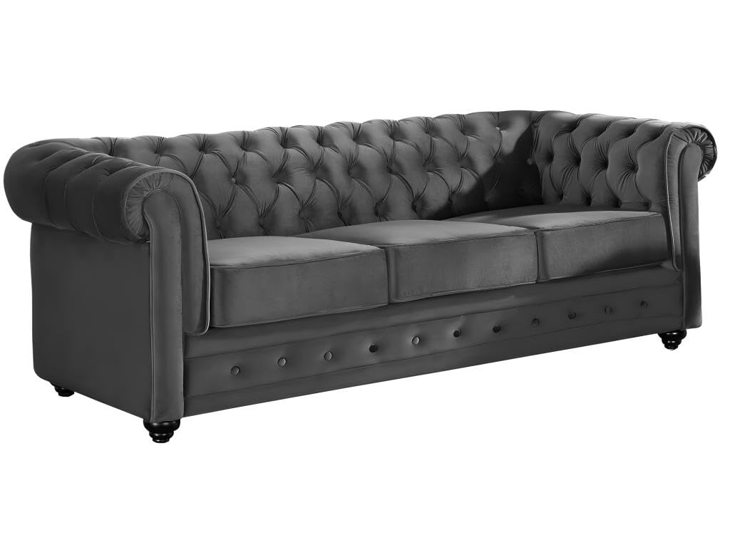 Vente-unique - Canapés 3 Places et 2 Places en Velours Anthracite Chesterfield