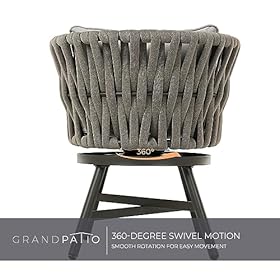 Grand patio Swivel Rope Wicker Chairs Set of 2, Patio Dining Chairs with Cushions, All-Weather Wicker Armchairs Steel Frame, Indoor&Outdoor Modern Style for Backyard, Balcony, Quinn, Gray 511nGyZNEbL. SS280