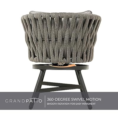 Grand patio Swivel Rope Wicker Chairs Set of 2, Patio Dining Chairs with Cushions, All-Weather Wicker Armchairs Steel Frame, Indoor&Outdoor Modern Style for Backyard, Balcony, Quinn, Gray 511nGyZNEbL. SS400