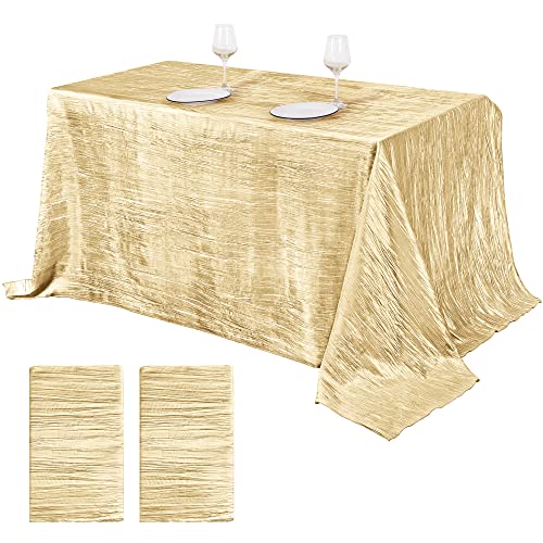 Turstin 2 Pieces Crinkle Satin Tablecloth Satin Wedding Party Crinkle Taffeta Table Cover 58 X 102 Inch Rectangular Bright Silk Tablecloth For Wedding Banquet Table Decoration, Champagne #TOP8