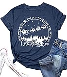 Christmas Reindeer Print Shirts for Women Christmas Eve Cute T Shirts Funny Graphic Tops Casual Blouse(Blue01,XXL)