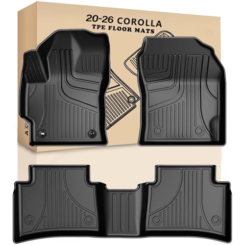 AOMSAZTO Car Floor Mats for Toyota Corolla Sedan 2020-2026 Heavy Duty TPE All Weather Automotive Floor Mats 1st & 2nd Row Full Set Rubber Floor Liners Anti Skid Car Mats(not fit for Hatchback)-Black