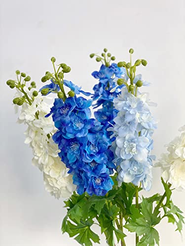 Yalzonemet 3 Pcs Dark Blue Delphinium Artificial Flower Latex 31.5'' Long Stem Fake Larkspur Real Touch Lifelike Big Silk Delphinium Flower For Home Decor Wedding Flora Table Centerpiece #TOP5