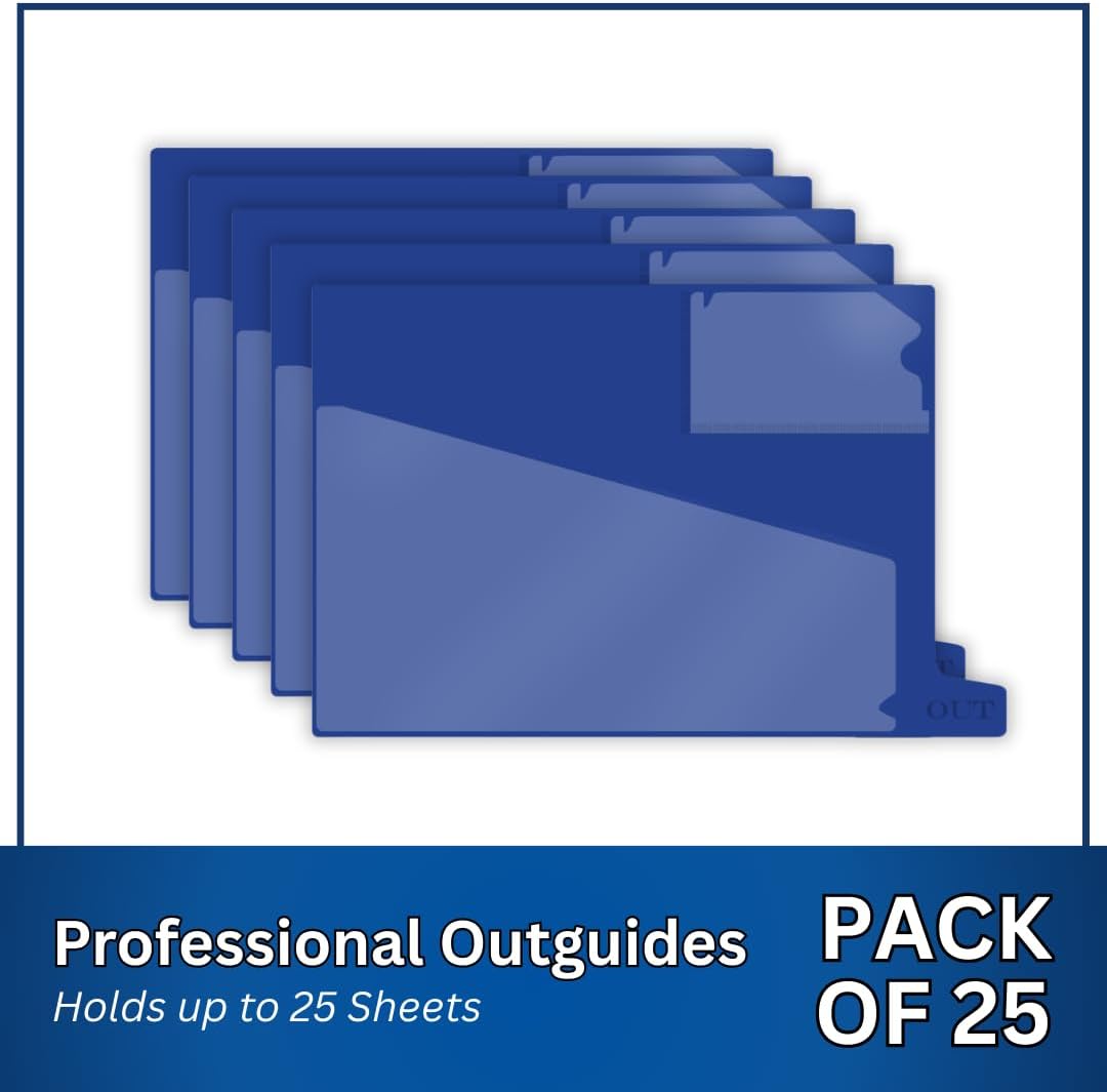 Doctor Stuff - Small Bottom Tab Vinyl Outguides, Diagonal Cut Front Pocket, Top Charge Out Slip Pocket, Plastic File Folder, Letter Size 9" x 13-1/4", Navy, 25/Box