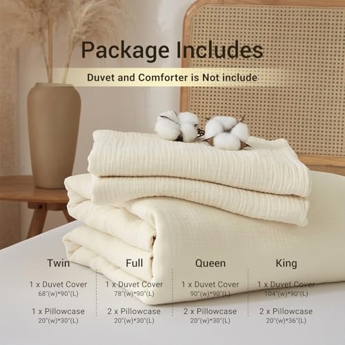 100% Muslin Cotton Cream Duvet Cover Queen Set Fluffy Wrinkle Bedding by YASMENG - Used condition - Image 7