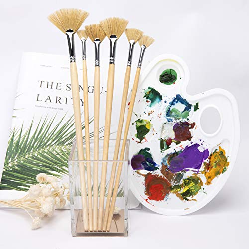 Fan Brush Set - 6 Pcs Hog Bristle Hair Artist Soft Anti-Shedding Fan Paint Brushes For Acrylic Watercolor Oil Painting #TOP7