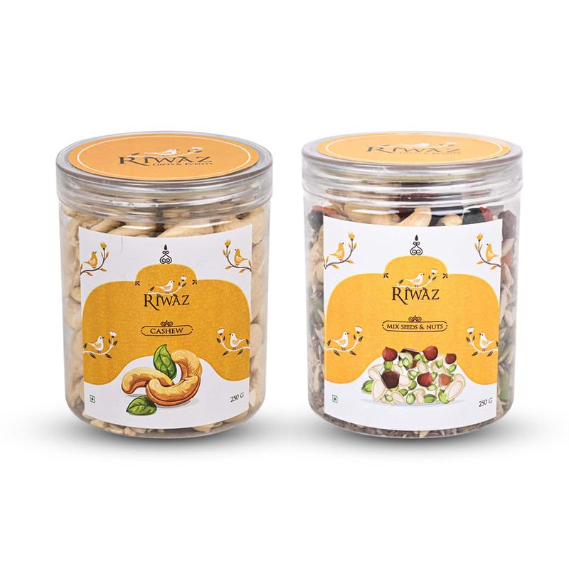 Riwaz Premium Dry Fruits Combo Pack | 500 Grams, Includes Cashews (250g) and Mixed Seeds (250g) | Packed for Versatile Use in Salads, Smoothies, Snacking, and Baking, Freshly Packed for Quality