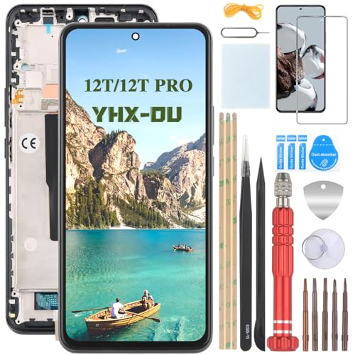 YHX-OU 6.67" Schwarz + Rahmen Incell Display für Xiaomi 12T / 12T Pro 5G LCD Display Touchscreen Ersatz Bildschirm Glas Assembly mit Reparaturteile Kits + 1 Stück Schutzfolie