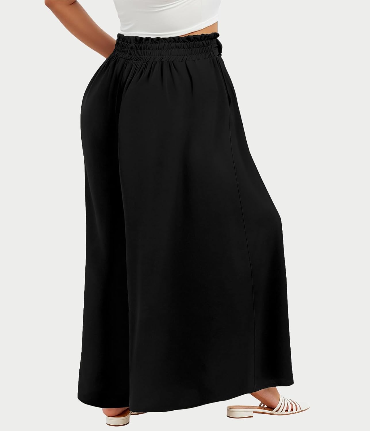 Lastshe Plus Size Wide Leg Pants for Women High Waisted Palazzo Loose Pants Boho Flowy Self-tie Belted Trousers with Pockets - Image 5