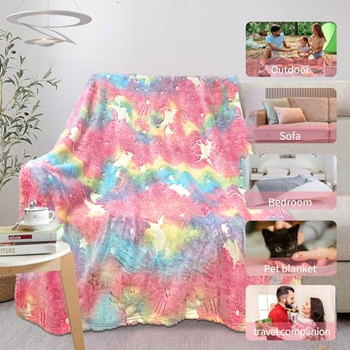Image of Glow in The Dark Unicorn Blanket for Girls - Personalized Soft Fleece Gift for Kids /Baby /Toddler Age 1-12, 40 inchx 60 inch