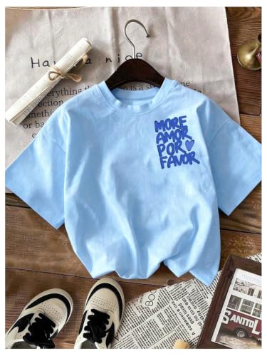 Image of RoseSeek Women's Graphic Letter Tee Crew Neck Drop Shoulder Trendy Summer T Shirt Short Sleeve Vintage Car Print Top