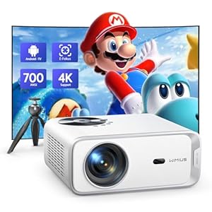 【Netflix Built-in Android & 3s Focus】Projector, WiMiUS P63 700ANSI Portable WiFi 6 Bluetooth Full HD 1080P Smart Projector 4K Support, 50% Zoom 300″ Auto Keystone Display Home Cinema with Tripod