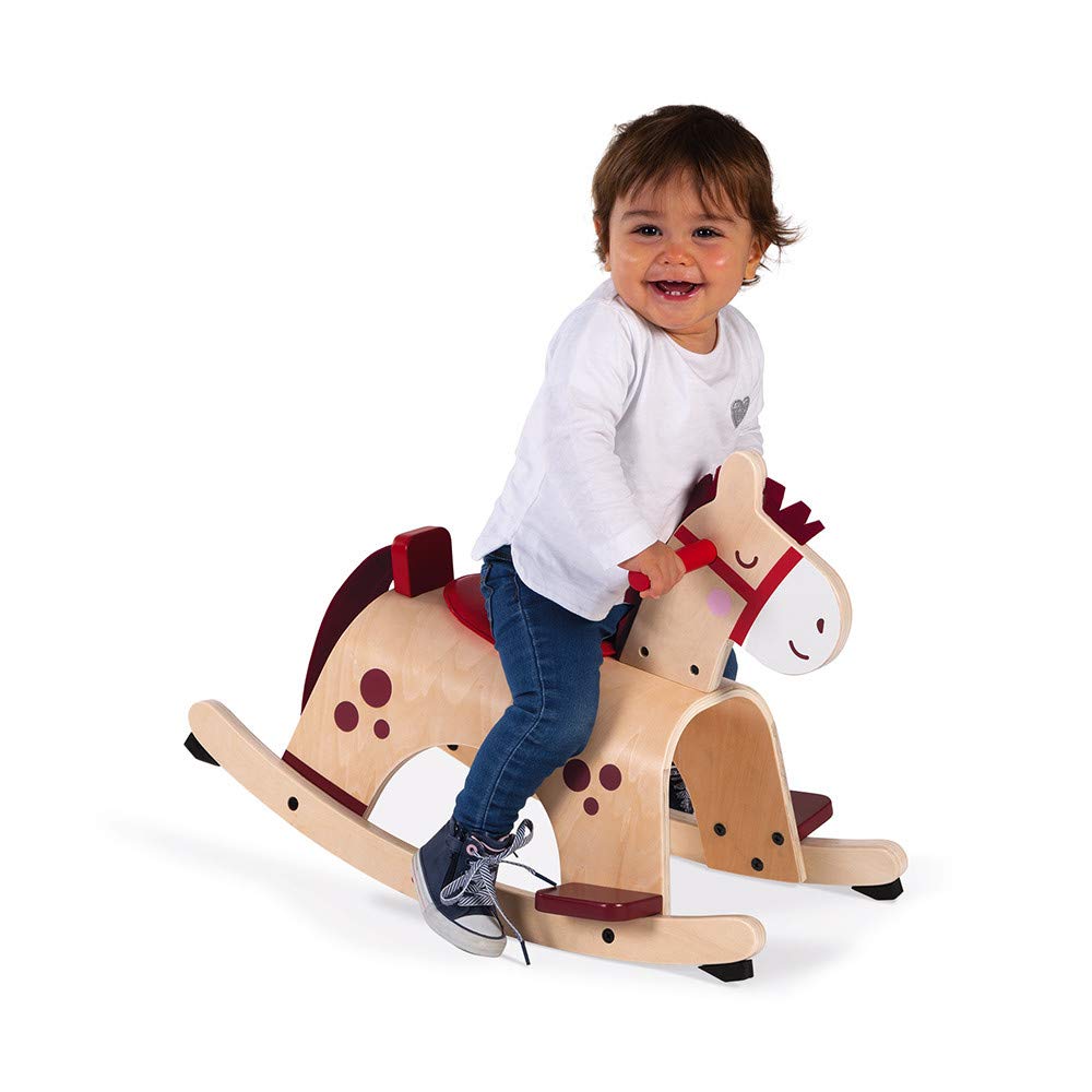 Janod - Holz Schaukelpferd ‘Pony’ - Babyspielzeug - Ideal zum Gleichgewicht Lernen - Anti-Kipp System - Zarte und Trendige Farben - Ab 1 Jahr, J08023