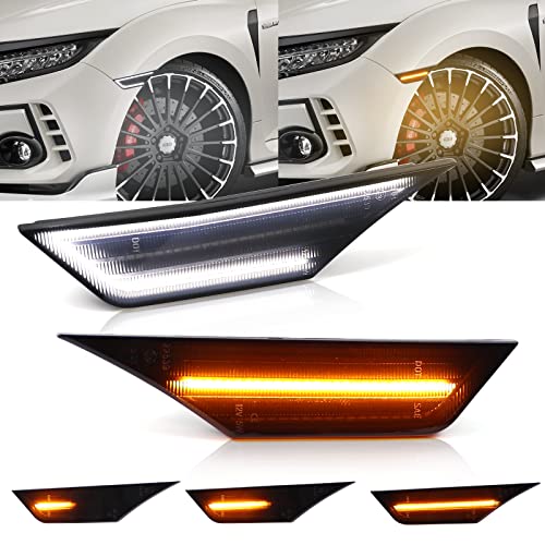 FetonAuto Switchback LED Luces de posición laterales para 2016-2021 Honda Civic Sedan Coupe Hatchback 10th Gen, parachoques delantero secuencial ámbar reflectores de señal de giro y blanco DRL