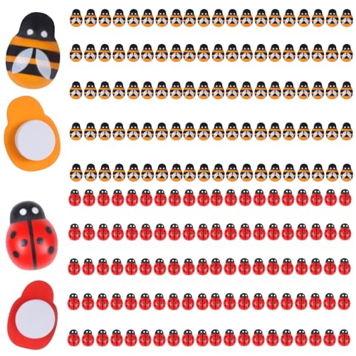 Mini Ladybugs Bees for Crafts, 200PCS Tiny Resin Flatback Lady Bugs Honey Bee Décor, Small Wood Self-Adhesive Embellishments for Art Crafts Birthday Party Table Decoration