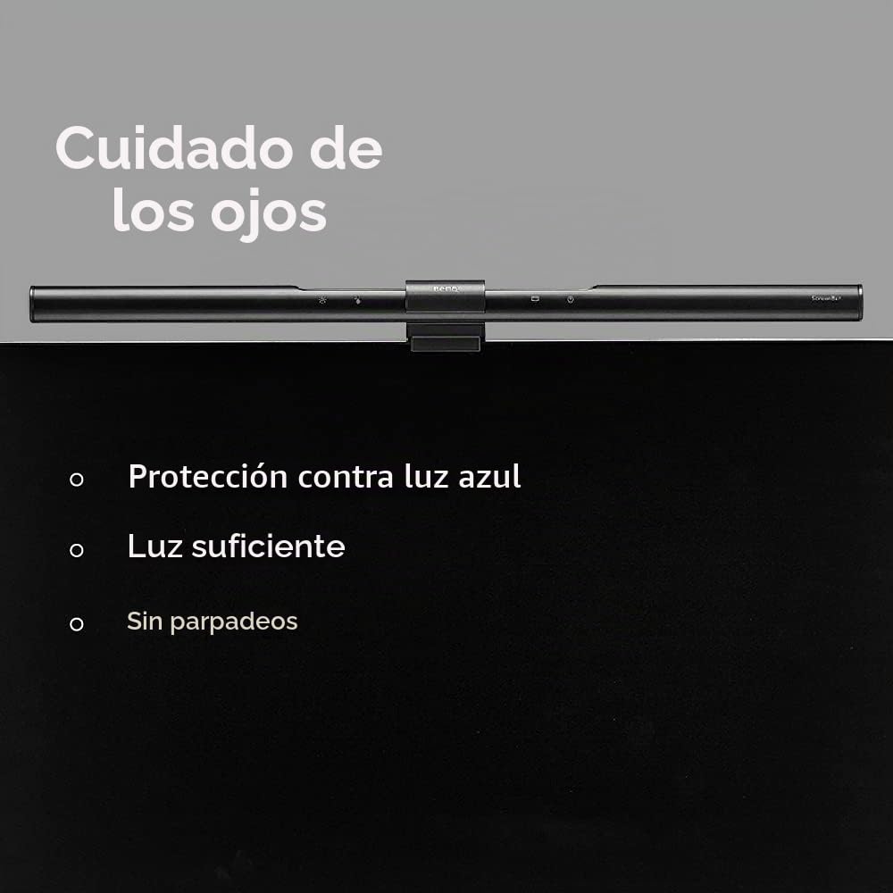BenQ ScreenBar - Barra de luz LED para monitor con atenuación automática, ajuste de tono continuo y control táctil, lámpara de oficina en casa que ahorra espacio, cuidado de los ojos, sin reflejos de