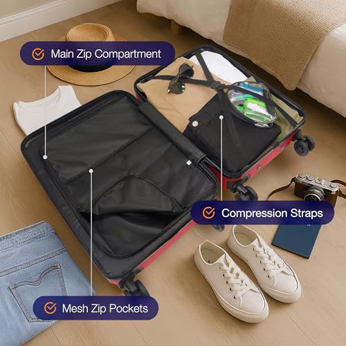 American Dreamliner 22.5 Inch Carry On Luggage, Hardshell Rolling Suitcase with Spinner Wheels, Red3