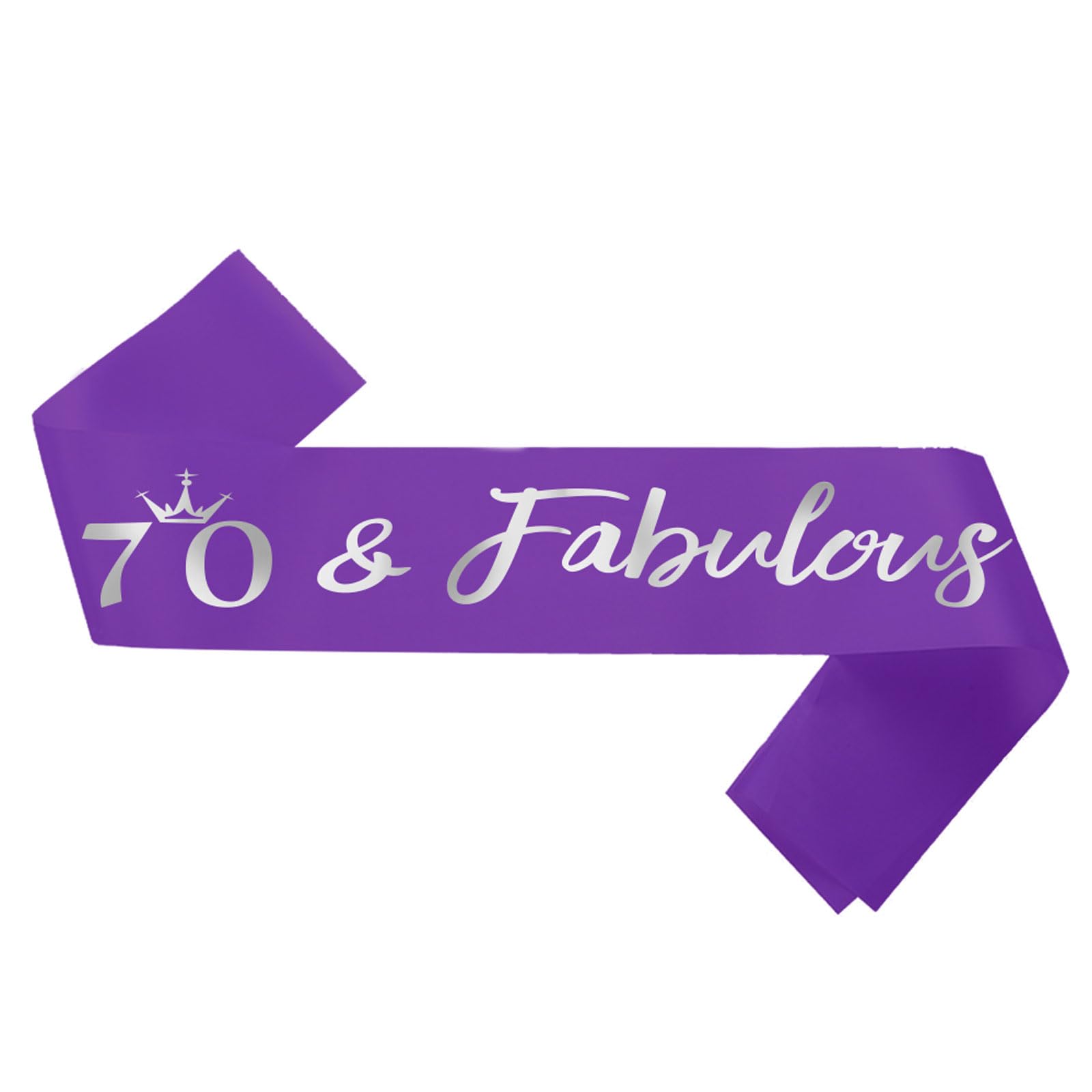 Banda de 70 cumpleaños, fabulosa banda de satén morado de 70 cumpleaños con letra de lámina plateada, accesorios de decoración de 70 cumpleaños, decoración de fiesta, morado y plateado