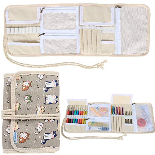 Teamoy Organizador de la caja de la lona para los ganchos de ganchillo Crocheting Needles Bag-Cartoon Cats(Sin accesorios incluidos)