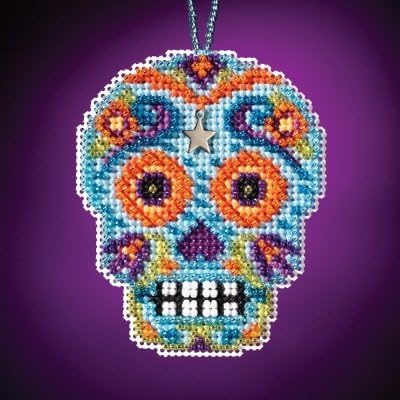 2 Item Skull Cross Stitch Kit Bundle: 1 Buttons and Bead Counted Cross Stitch and 1 Counted Glass Beads Kit