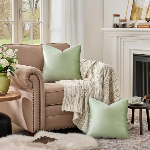 Image of GIGIZAZA Sage Green Pillow Covers 16x16 Throw Pillows Velvet Decorative Sofa Couch Pillow Covers Bedroom Cushion Pillowcase