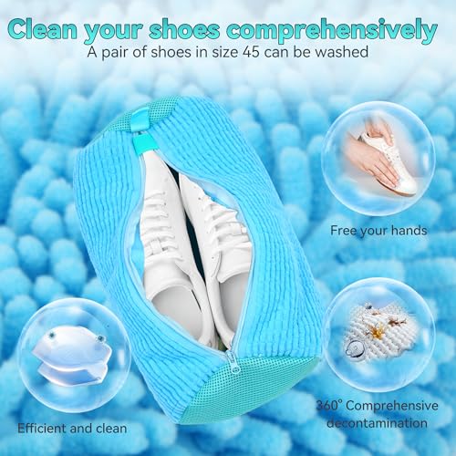 2 Pcs Shoe Washing Machine Bag,Reusable Laundry Shoe Washing Bag for Washer and Dryer,Shoe Cleaning Bag for Sneakers,Boots & Delicate Footwear,Include Pair of Adjustable Shoe Trees(Blue)4