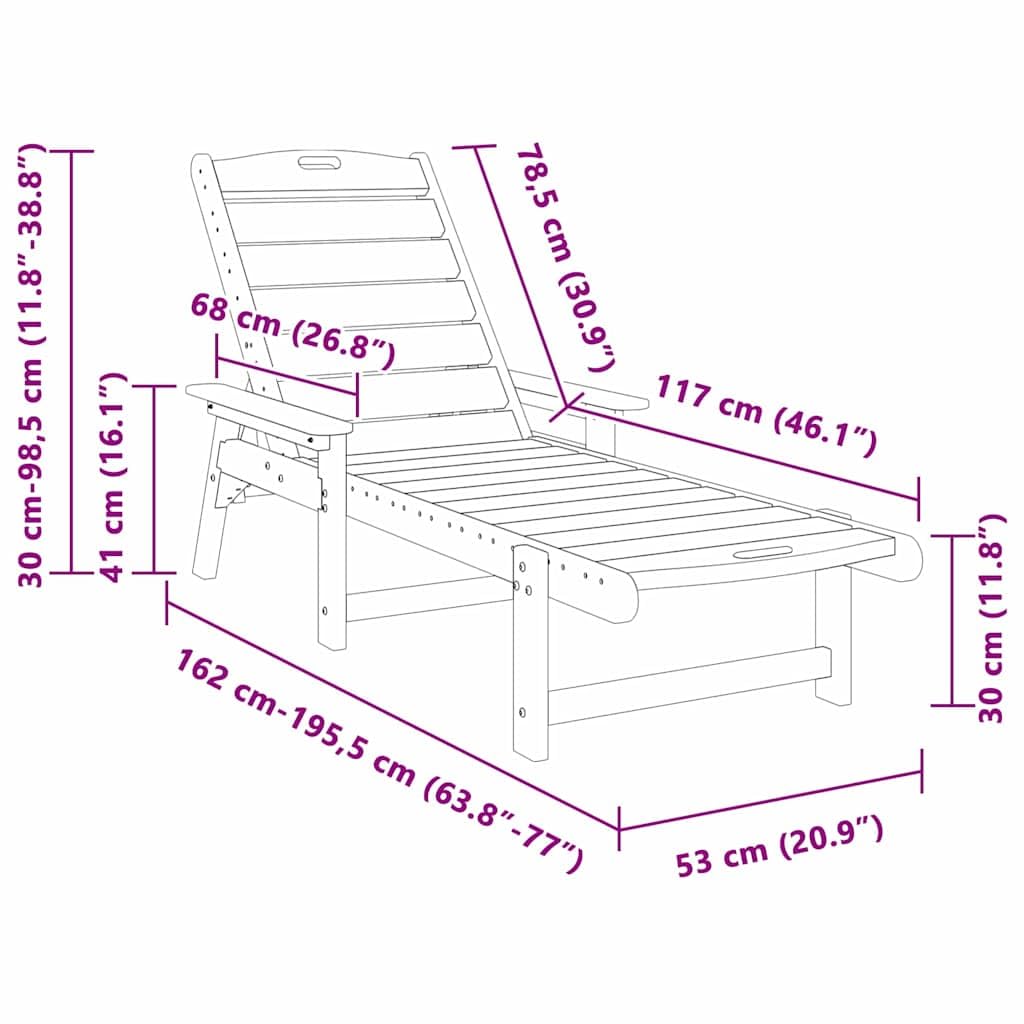 Set di 2 lettini prendisole blu navy, in polietilene, 195,5 x 53 x 98,5 cm, resistenti alle intemperie, con schienale multi posizioni, per giardino, terrazza, balcone, piscina, spiaggia e