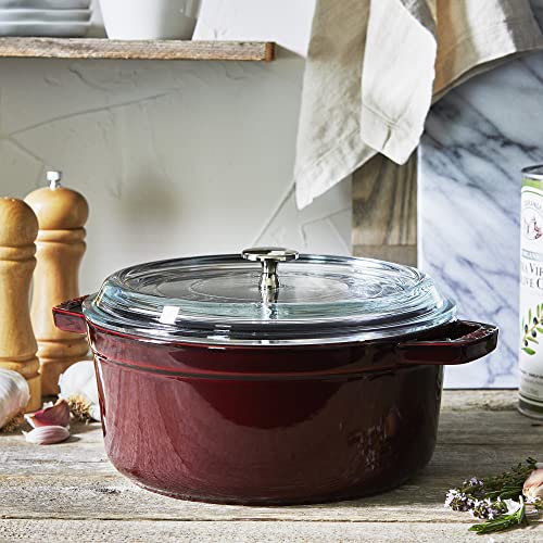 Image of Staub Cast Iron 4-qt Round Cocotte with Glass Lid - Grenadine