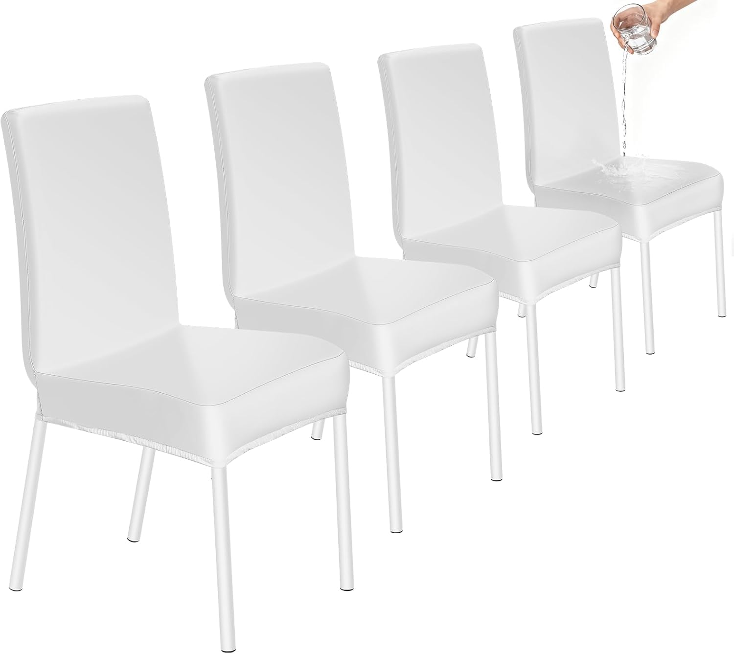 HOZKUY Dining Chair Covers Set of 4, Universal Fit Chair Slipcover, High Back Faux Leather Waterproof Chairs Cover Elastic Washable Chair Protectors for Dining Room, Kitchen, Restaurant, White — image 1