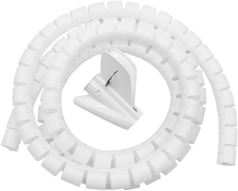 FUJIE 28mm x 2m White Cable Tidy Wrap Cable Management System Cutable Flexible Cable Tidy Tube Spiral Cable Tube for TV Wire Computer Cable on Home or Office