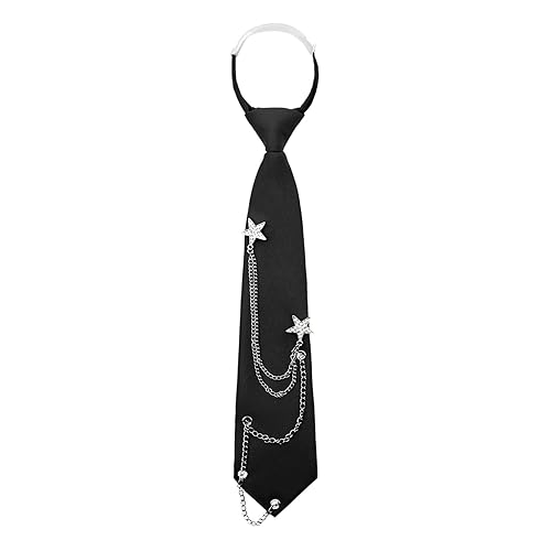 Mantieqingway Ties for Women Men, Punk Metal Chain Necktie Pre-Tied Adjustable Black Tie for Uniform, School, Shirt Accessory - Star Shape-silver-black