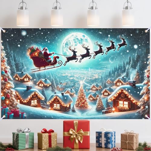 Nuxovilar Large Winter Banners Christmas Banner Santa Claus Multiple Scenarios for Wall Xmas Decor Indoor Home House Party Supplies (Type A,71x43inches)