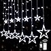 Star Curtain Lights for Bedroom - Plug-in 9ft 138 LED Fairy Twinkle Lights with 12 Star Drops, Connectable Window Lights with Remote 8 Lighting Modes for Indoor Xmas Ramadan Decoration, White