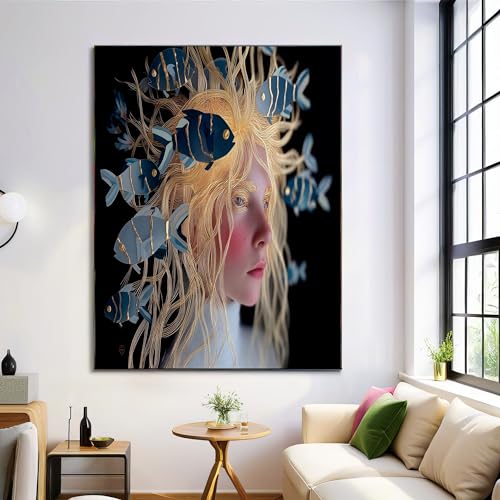 Fille anémone affiches murale d'art sur toile haut de gamme noir
