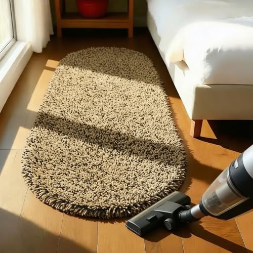 Image of Fluffy Silky Micro Fiber Polyster Carpet /Runner for Bedroom, Study Room, Playing Room, Guest Room ETC. 2x5 Feet, (Beige and Black Mix)