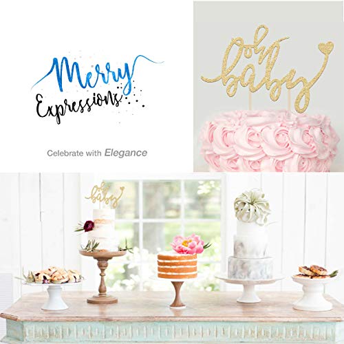 Baby Shower Cake Topper -"Oh Baby" - 6.5" X 4" Double Sided Gold Glitter Cardstock Topper For Baby Showers And Gender Reveal Parties For Boys And Girls - Food-Safe & Eco-Friendly Stand #TOP6