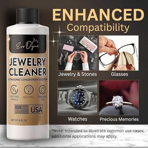 Ultrasonic Jewelry Cleaner Solution (16oz) Concentrated Jewelry Cleaner for Diamonds, Gold, Silver & More | Compatible with Ultrasonic Machine (s) - Made in USA