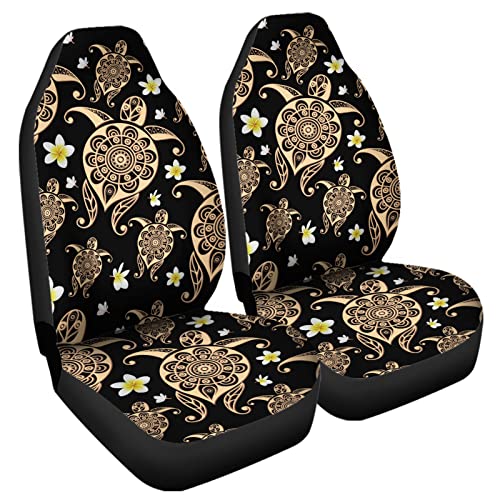 Bulopur Gold Boho Sea Turtle Flowers Print Automobile Seat Cover Sets, Car Accessories Interior Decor 2Pcs, Car Seat Protectors For Car, Truck Suvs #TOP1