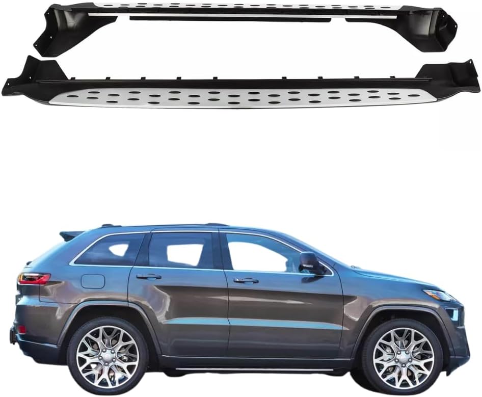 Side Steps Running Boards Nerf Bar Compatible with 2011 2012 2013 2014 2015 2016 2017 2018 2019 2020 2021 2021 Jeep Grand Cherokee Aluminum Alloy 2Pcs Black + Silver