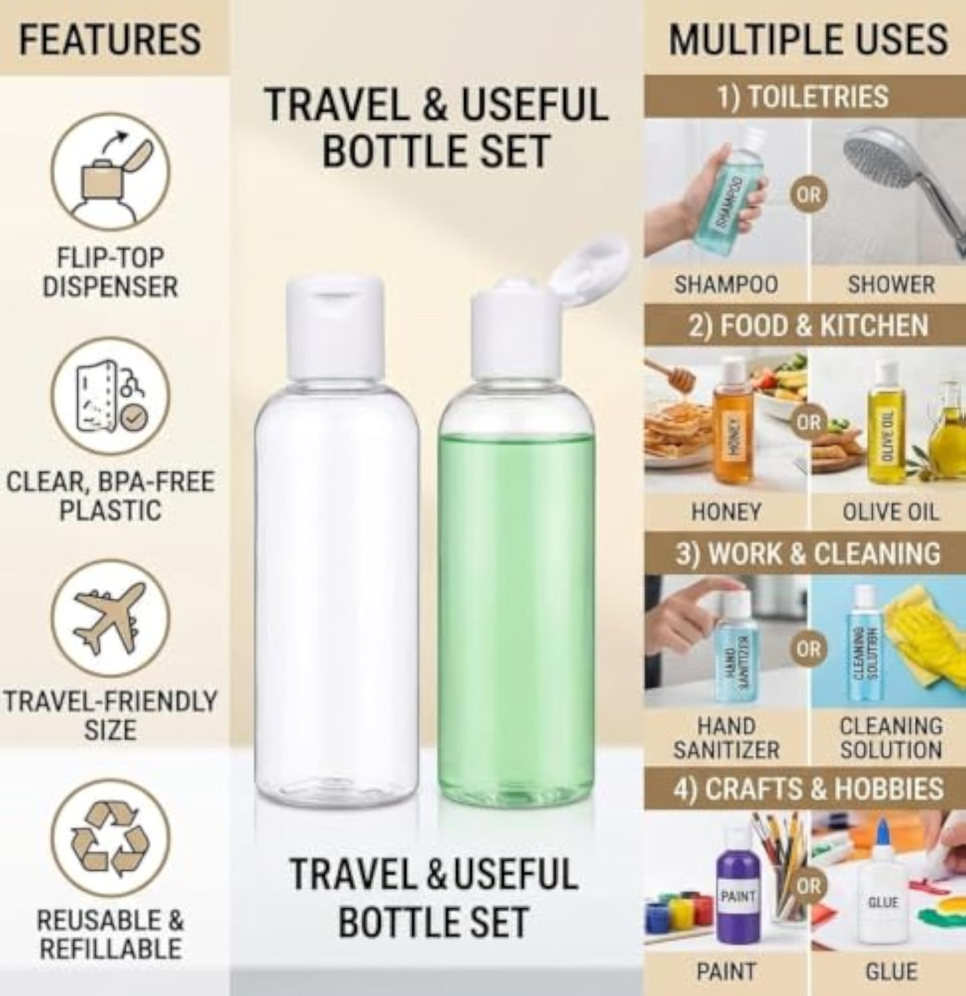 100ml Empty Bottle with White Flip Cap, Pack of 2