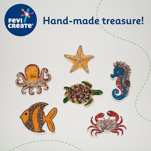 Image of Fevicreate Stick-n-Create Shell-Tastic Ocean Creatures Kit | Shell & Sand Art | Ocean Creatures | Fridge Magnets | Informative Flash Cards | Screen-Free Play | Gifting | Ages 5+