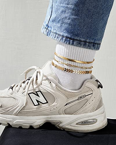 Image of KissYan Gold Layered Ankle Bracelets for Women, Dainty 14k Gold Plated Layering Anklets Set Adjustable Fashion Cuban Link Snake Tennis Chain Ankles Summer Beach Foot Jewelry